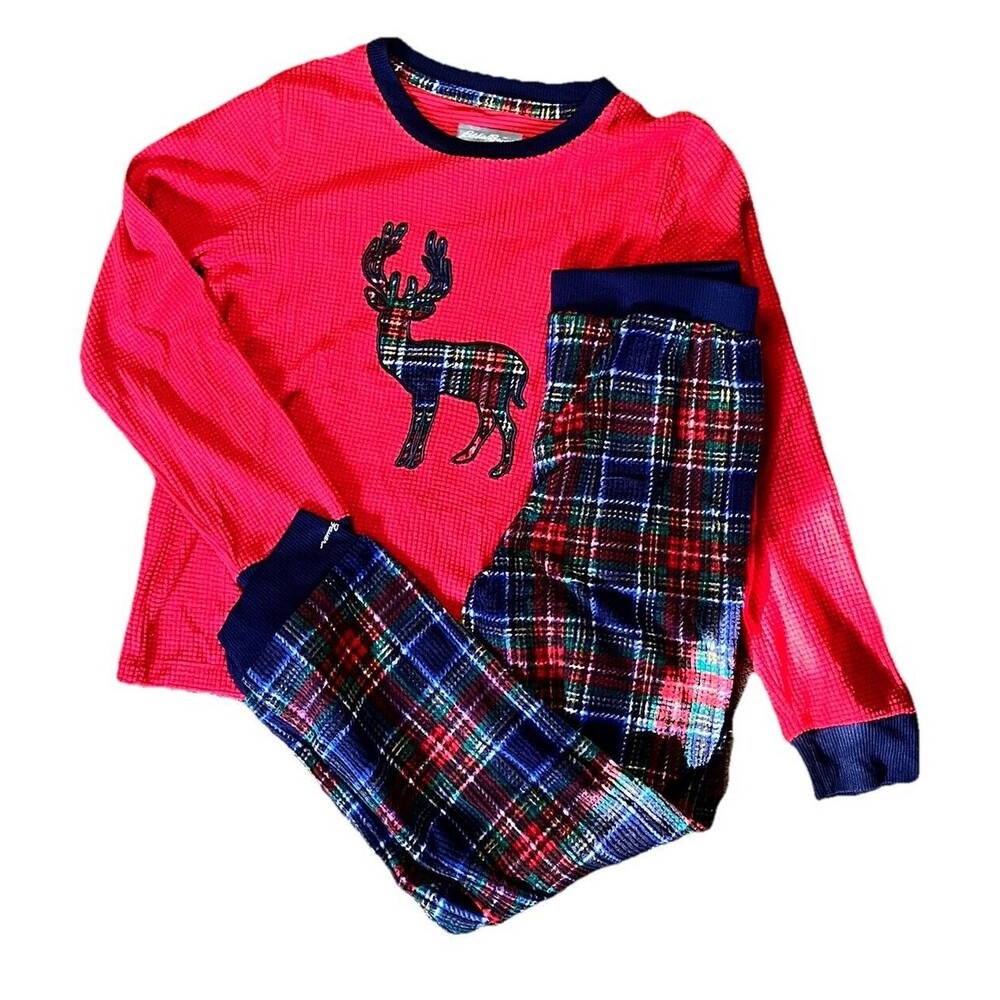 Eddie Bauer Red Plaid Moose PJ Pajamas Size 10